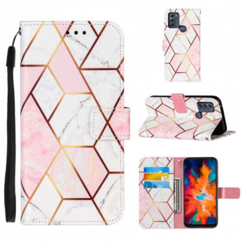 Flip Cover Moto G50 Med Snor Stribet Geometrisk Marmor