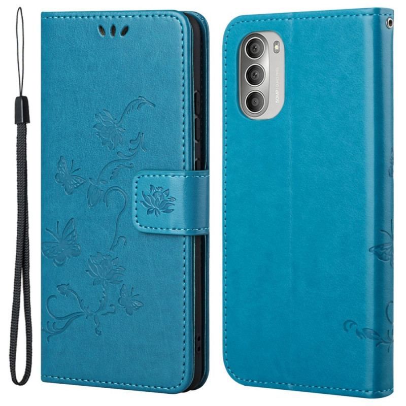 Flip Cover Moto G51 5G Asiatiske Sommerfugle Og Blomster