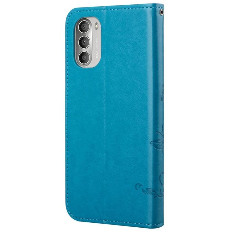 Flip Cover Moto G51 5G Asiatiske Sommerfugle Og Blomster