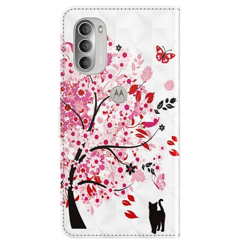 Flip Cover Moto G51 5G Pink Træ Og Sort Kat