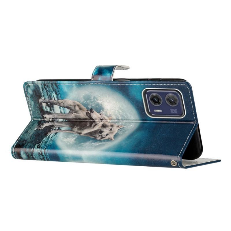 Flip Cover Moto G73 5G Med Snor Strapped Moonlit Wolves