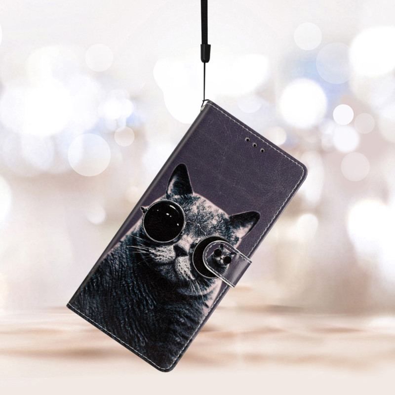 Flip Cover Moto G73 5G Med Snor Strappy Briller Kat