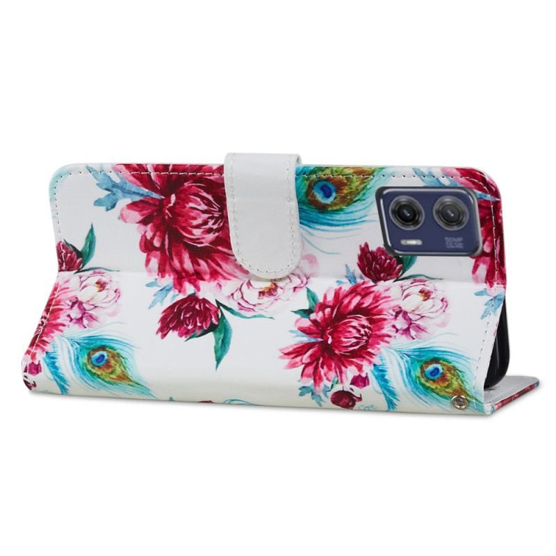 Flip Cover Moto G73 5G Med Snor Strappy Floral