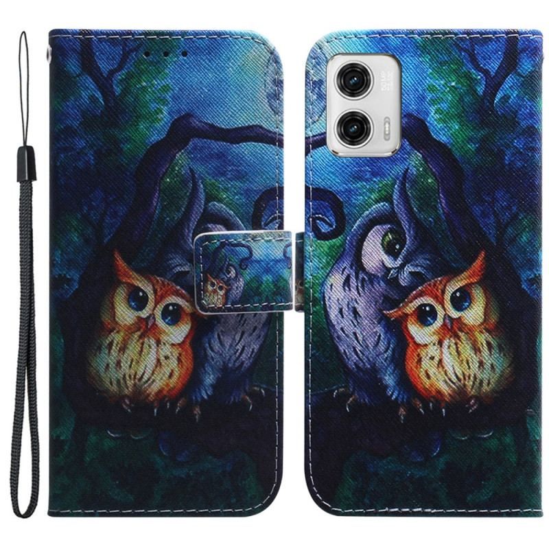 Flip Cover Moto G73 5G Med Snor Strappy Owls Maleri