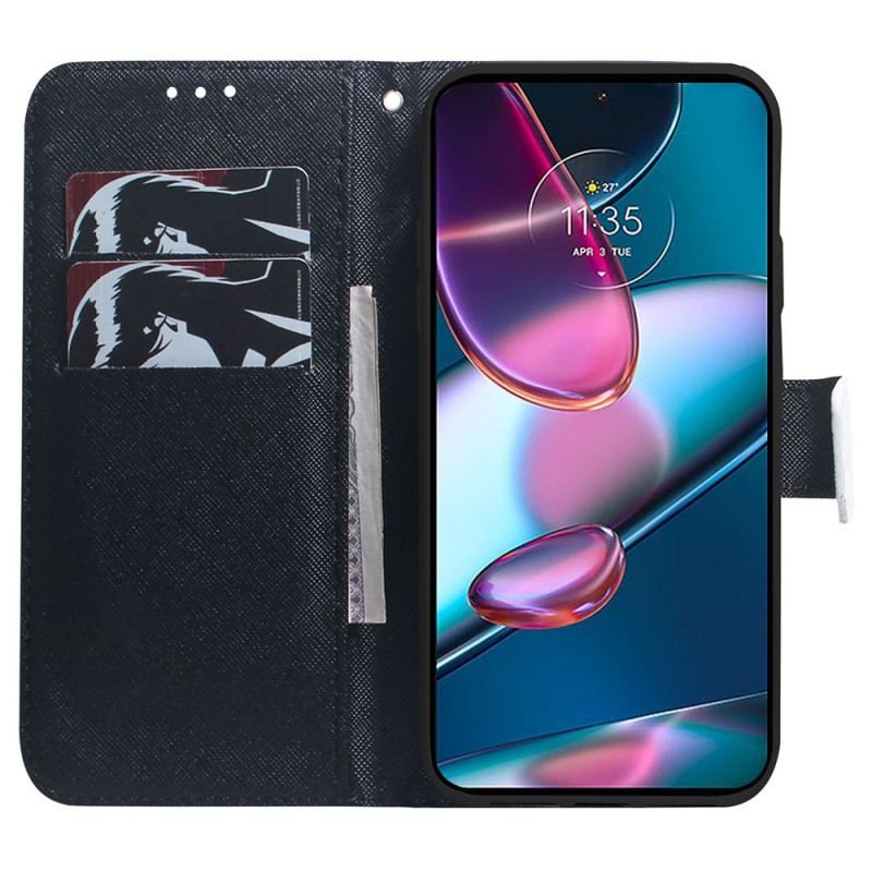 Flip Cover Moto G73 5G Med Snor Strappy Panda