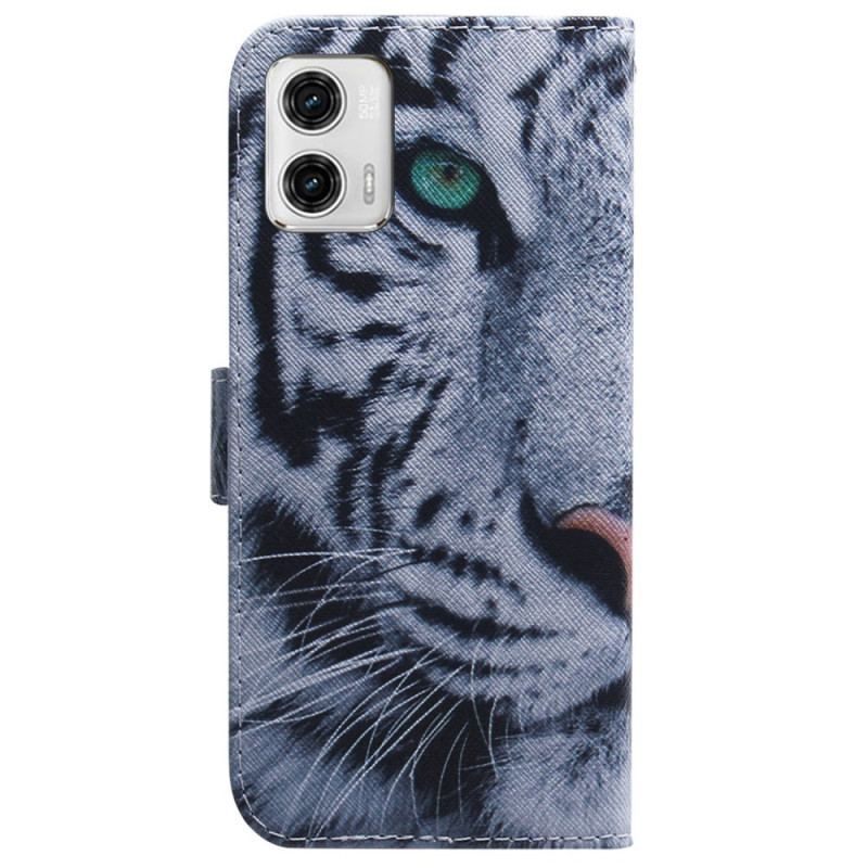 Flip Cover Moto G73 5G Med Snor Strappy White Tiger