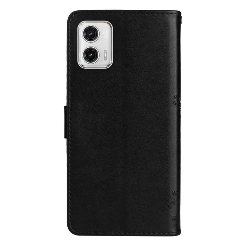 Flip Cover Moto G73 5G Med Snor Træ Og Strappy Kat