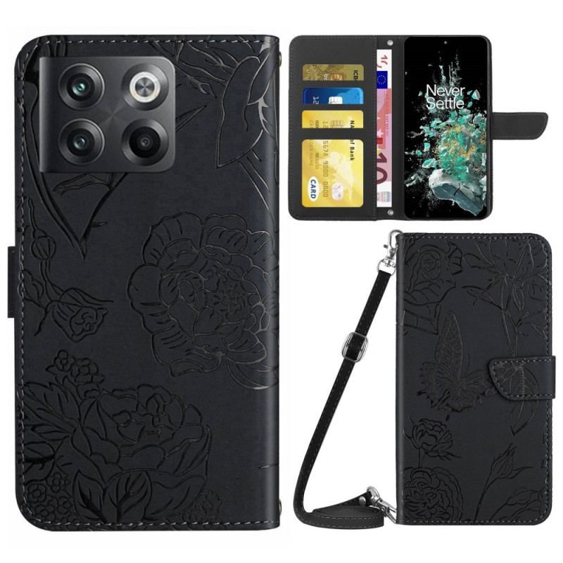 Flip Cover OnePlus 10T 5G Sommerfugle Og Skulderrem