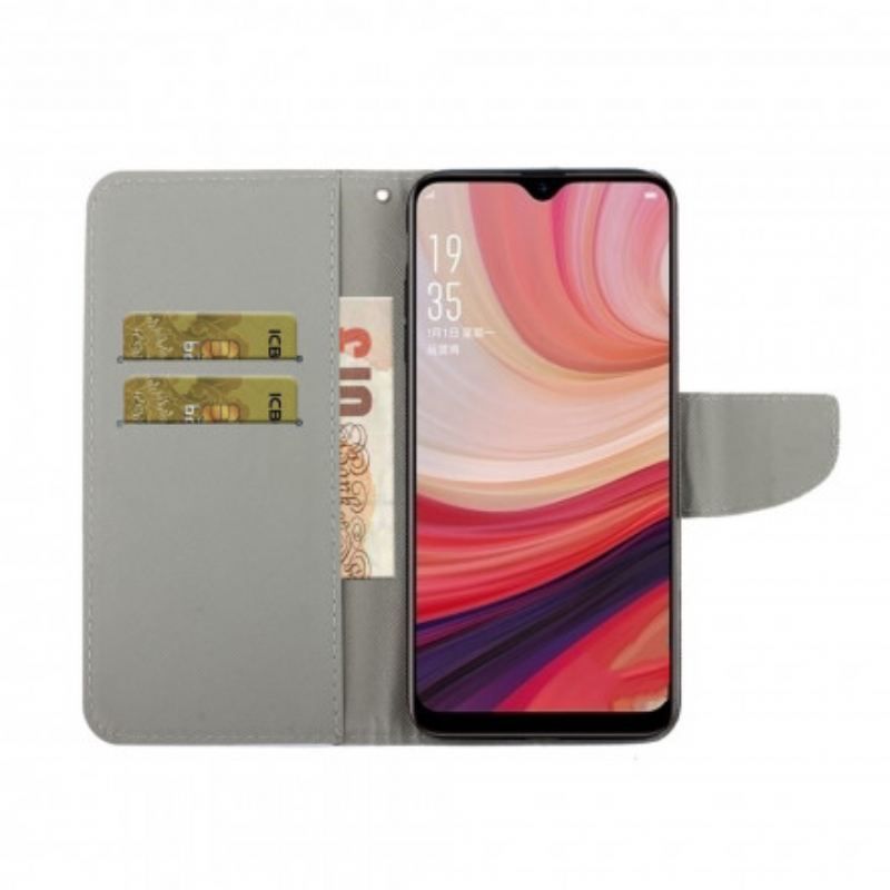 Flip Cover Oppo A15 Kattehistorier Med Snor