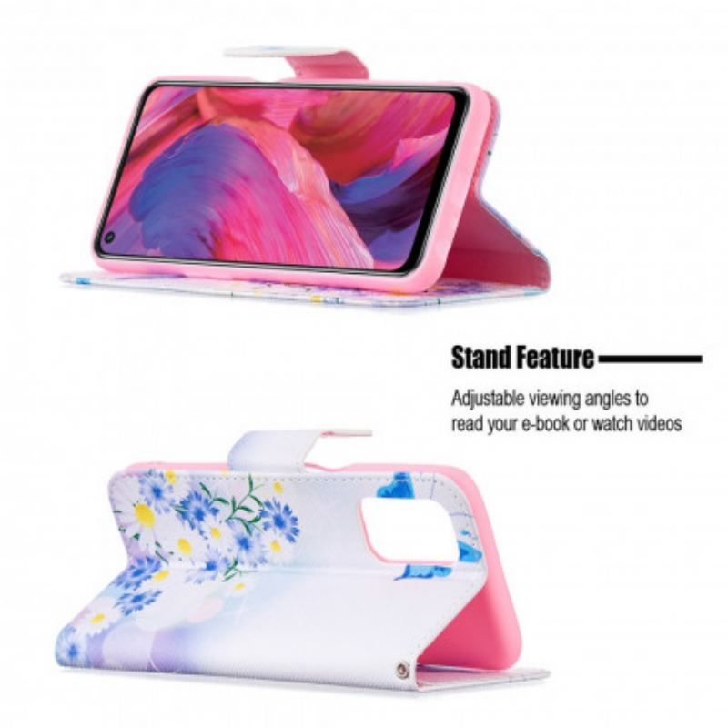 Flip Cover Oppo A54 5G / A74 5G Malede Sommerfugle Og Blomster