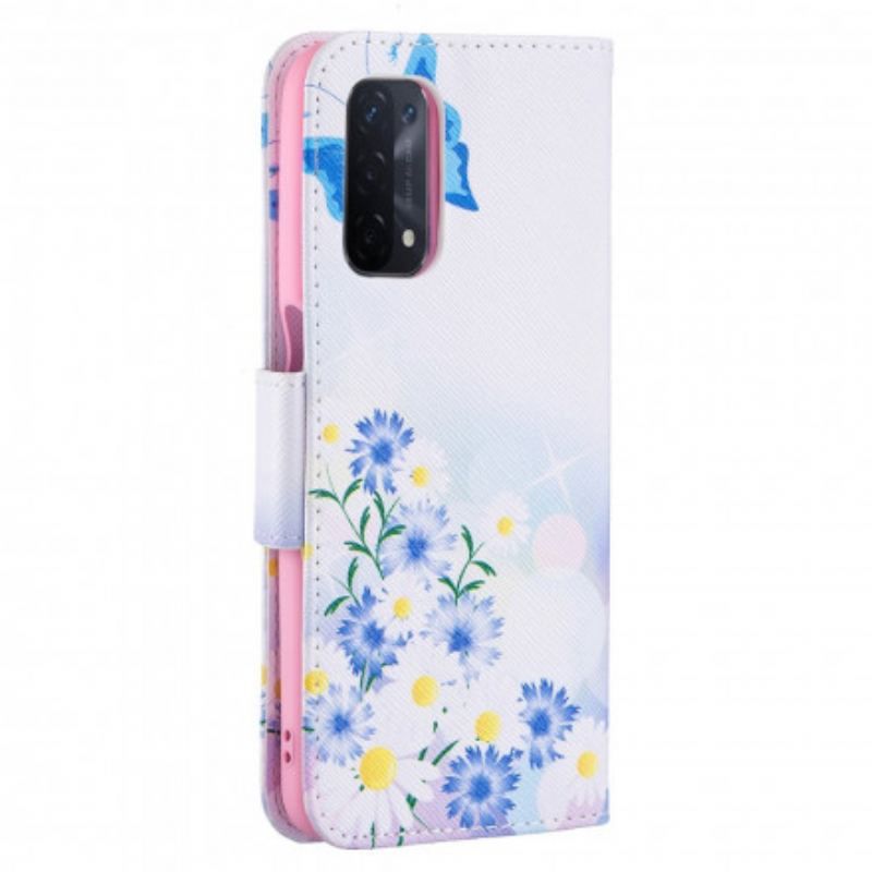 Flip Cover Oppo A54 5G / A74 5G Malede Sommerfugle Og Blomster