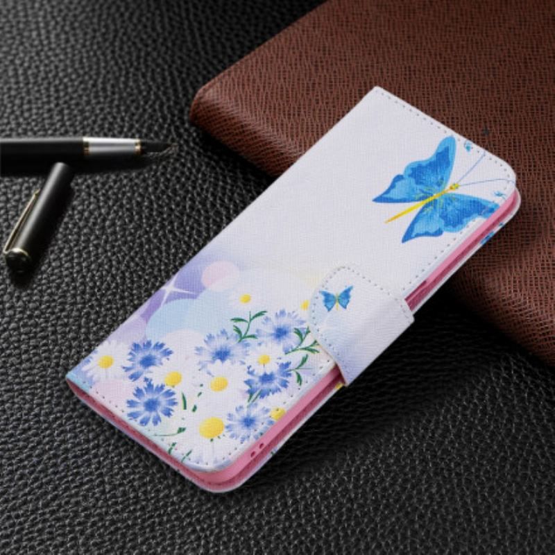 Flip Cover Oppo A54 5G / A74 5G Malede Sommerfugle Og Blomster