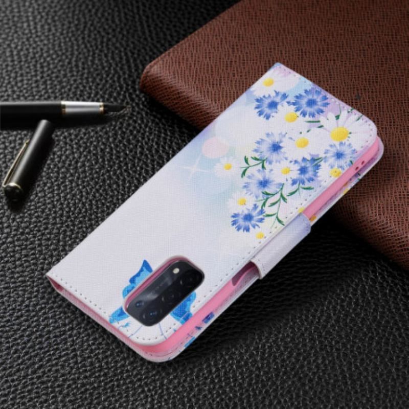 Flip Cover Oppo A54 5G / A74 5G Malede Sommerfugle Og Blomster