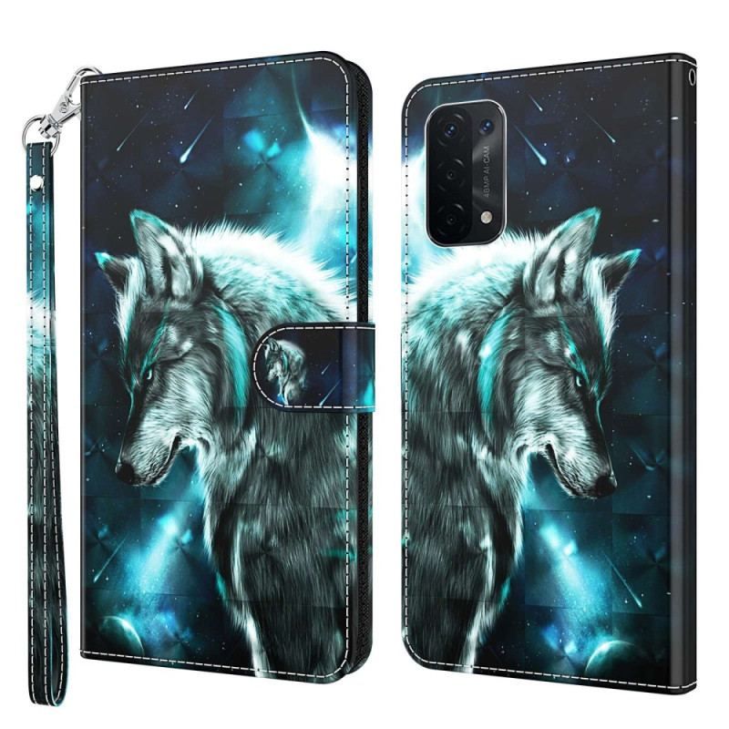 Flip Cover Oppo A54 5G / A74 5G Med Snor Lanyard Wolf