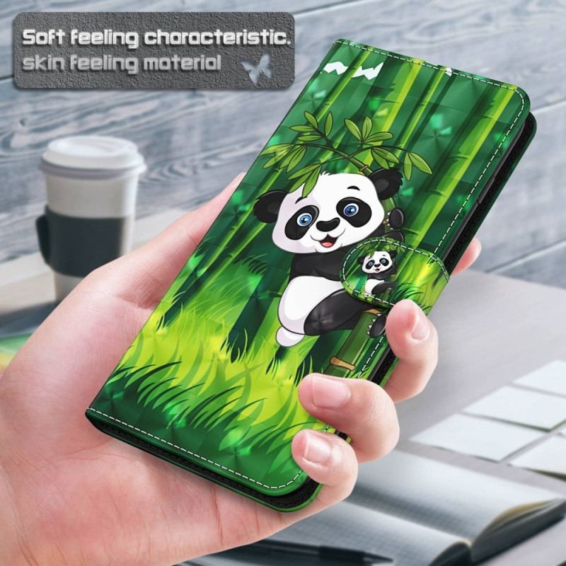 Flip Cover Oppo A54 5G / A74 5G Med Snor Panda Og Bambus Med Snor