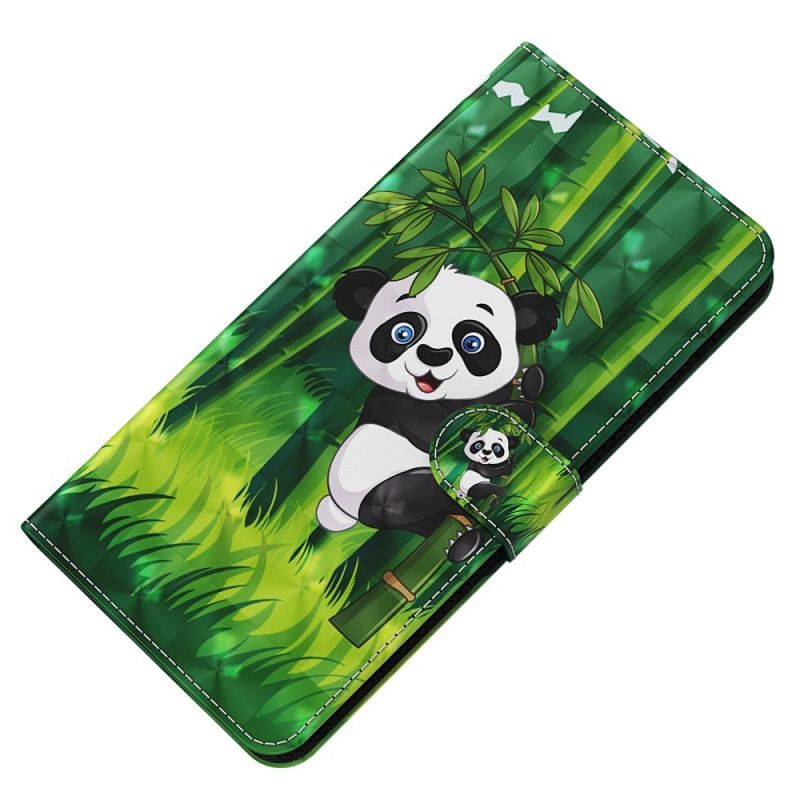 Flip Cover Oppo A54 5G / A74 5G Med Snor Panda Og Bambus Med Snor