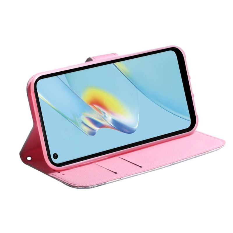 Flip Cover Oppo Reno 8 Lite Lyserød Blomst