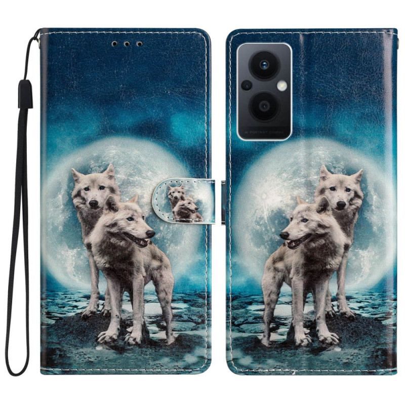 Flip Cover Oppo Reno 8 Lite Med Snor Lanyard Wolf