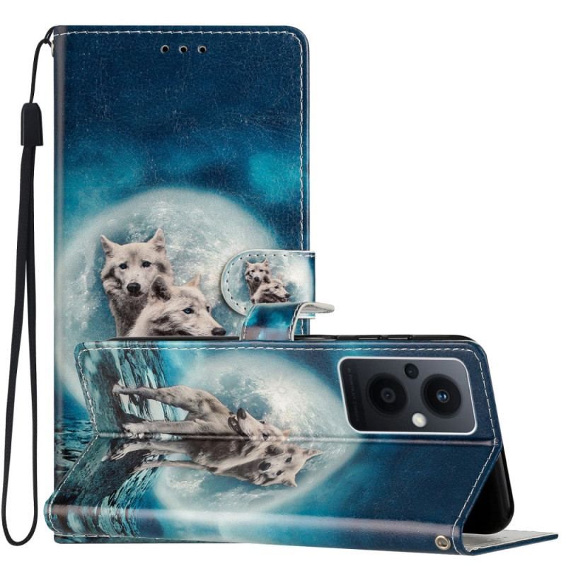 Flip Cover Oppo Reno 8 Lite Med Snor Lanyard Wolf