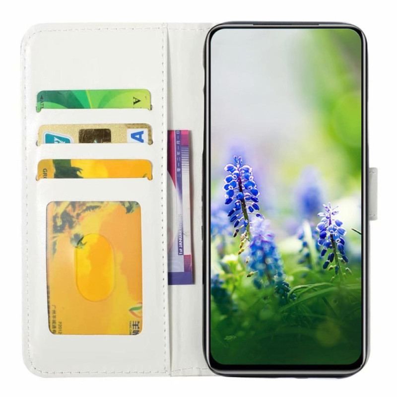 Flip Cover Oppo Reno 8 Med Snor Blå Sommerfugle Med Rem