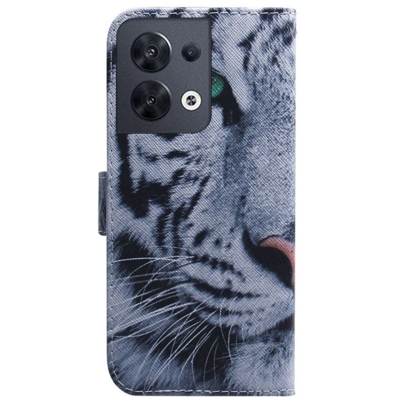 Flip Cover Oppo Reno 8 Med Snor Strappy White Tiger