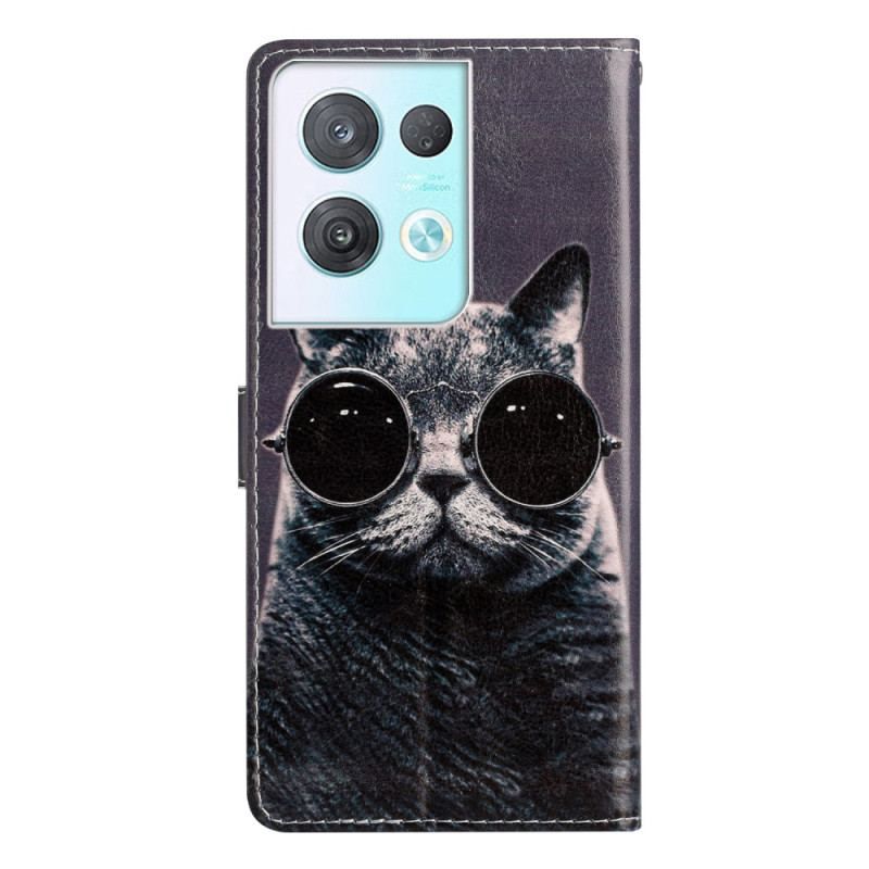 Flip Cover Oppo Reno 8 Pro Med Snor Cat Strappy Briller