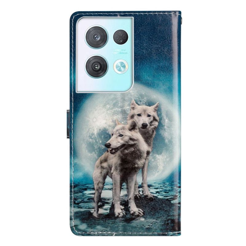 Flip Cover Oppo Reno 8 Pro Med Snor Lanyard Wolf