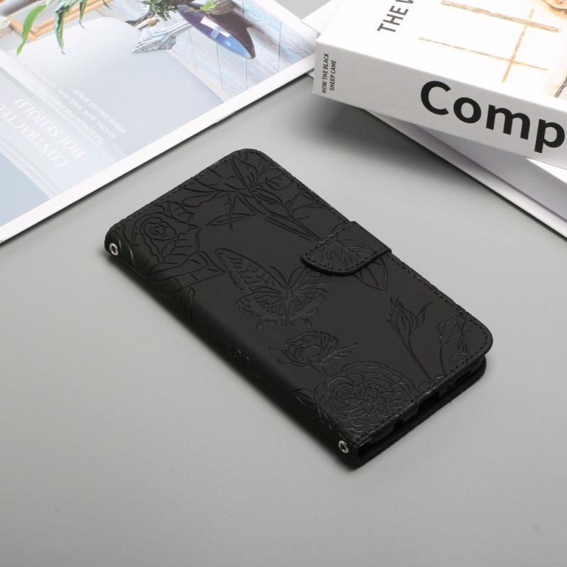 Flip Cover Oppo Reno 8 Sommerfugle Og Skulderrem