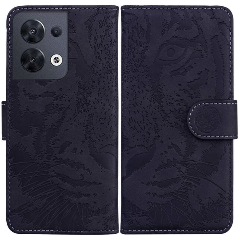 Flip Cover Oppo Reno 8 Tiger Fodaftryk