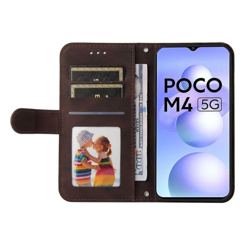 Flip Cover Poco M4 5G Imiteret Læder Nitte Og Rem