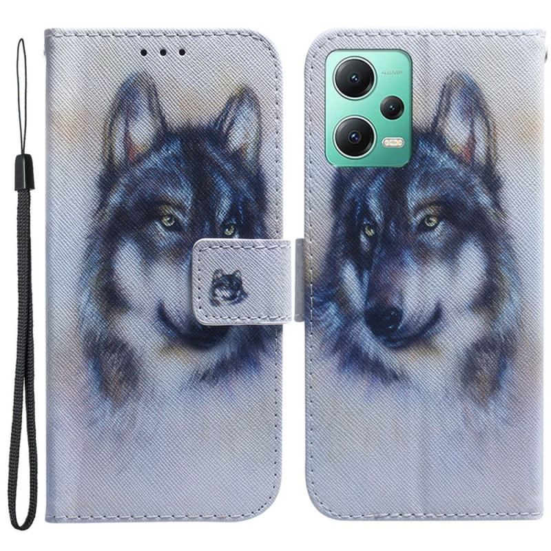 Flip Cover Poco X5 5G Med Snor Strappy Aquarel Wolf