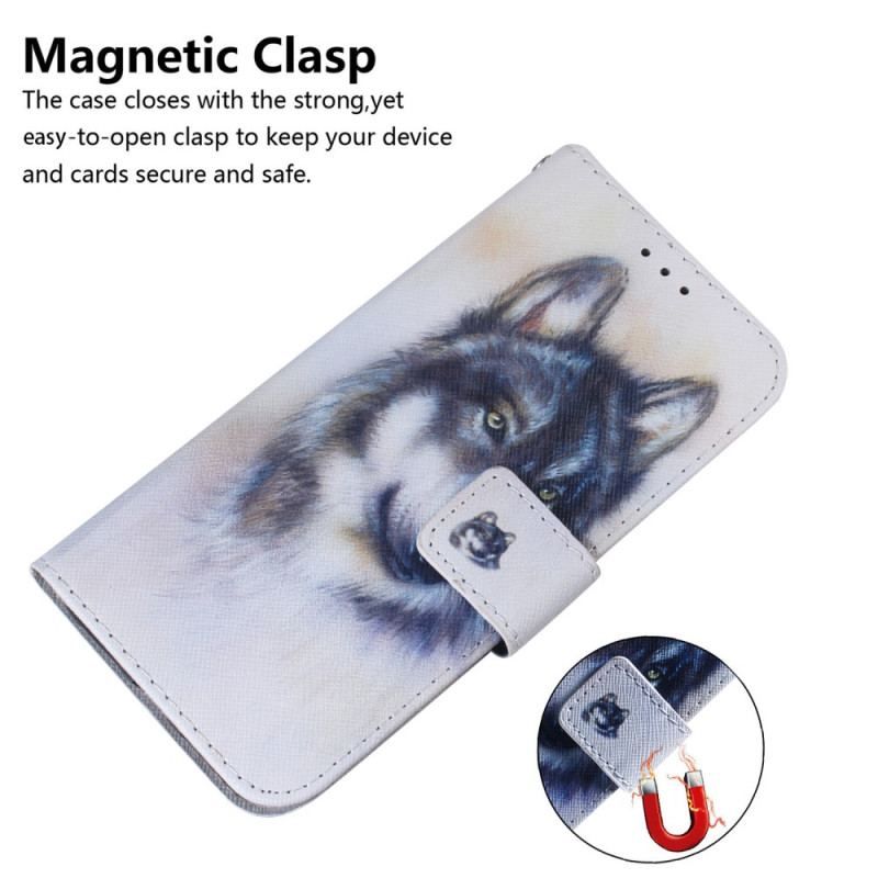 Flip Cover Poco X5 5G Med Snor Strappy Aquarel Wolf