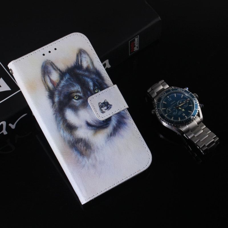 Flip Cover Poco X5 5G Med Snor Strappy Aquarel Wolf