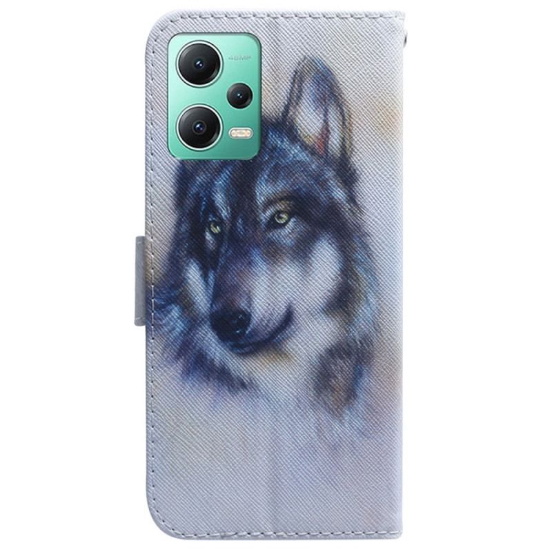 Flip Cover Poco X5 5G Med Snor Strappy Aquarel Wolf