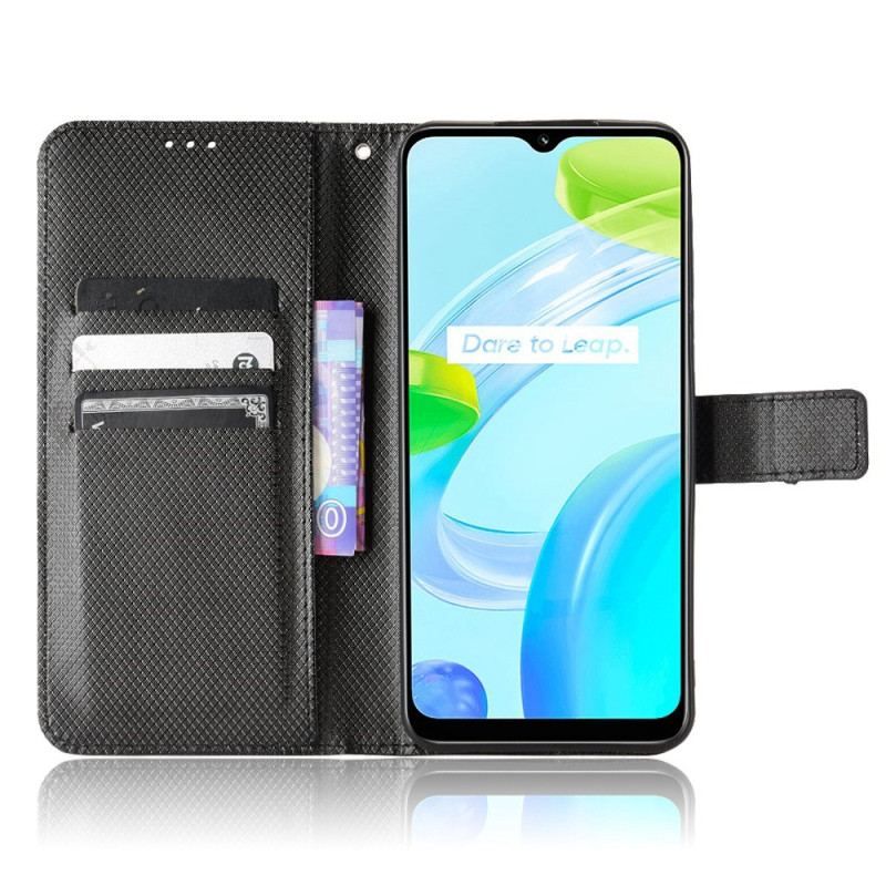 Flip Cover Realme C30 Med Snor Strappy Diamond Texture