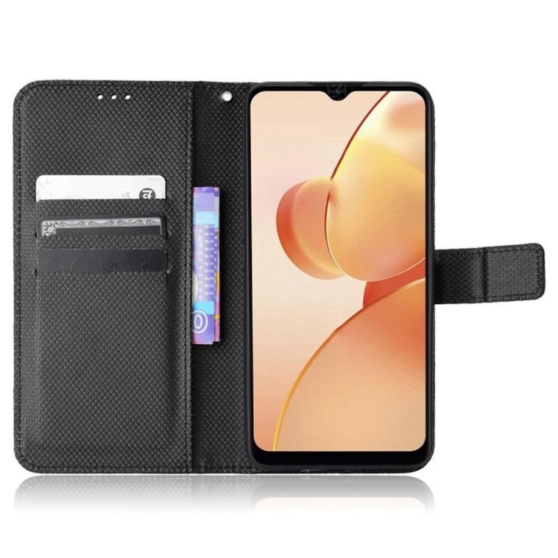 Flip Cover Realme C31 Tekstureret Effekt Med Strop