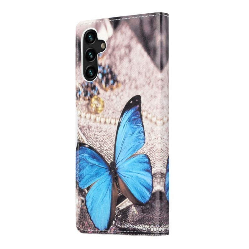 Flip Cover Samsung Galaxy A13 5G / A04s Blå Sommerfugl