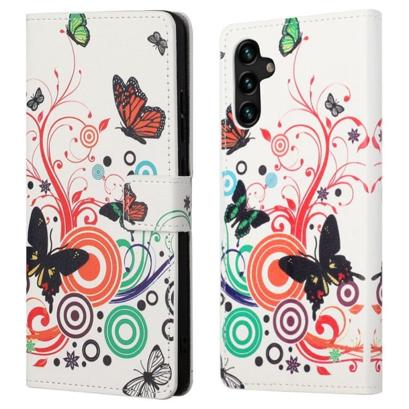 Flip Cover Samsung Galaxy A13 5G / A04s Sommerfugle Og Blomster