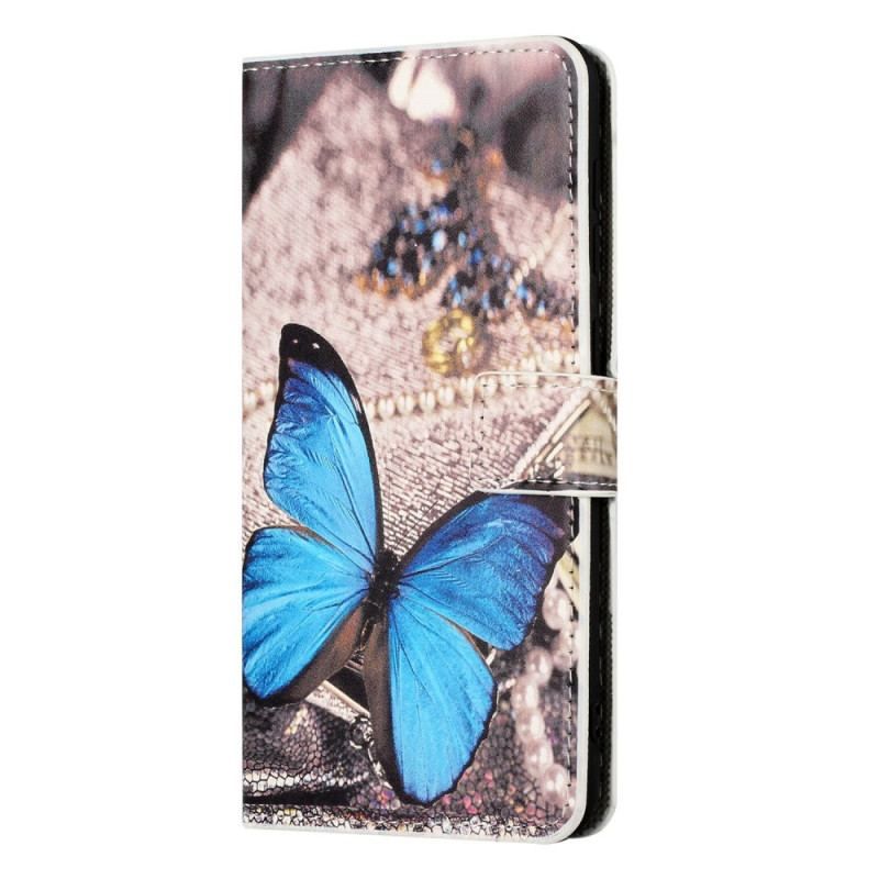 Flip Cover Samsung Galaxy A14 / A14 5G Blå Sommerfugl