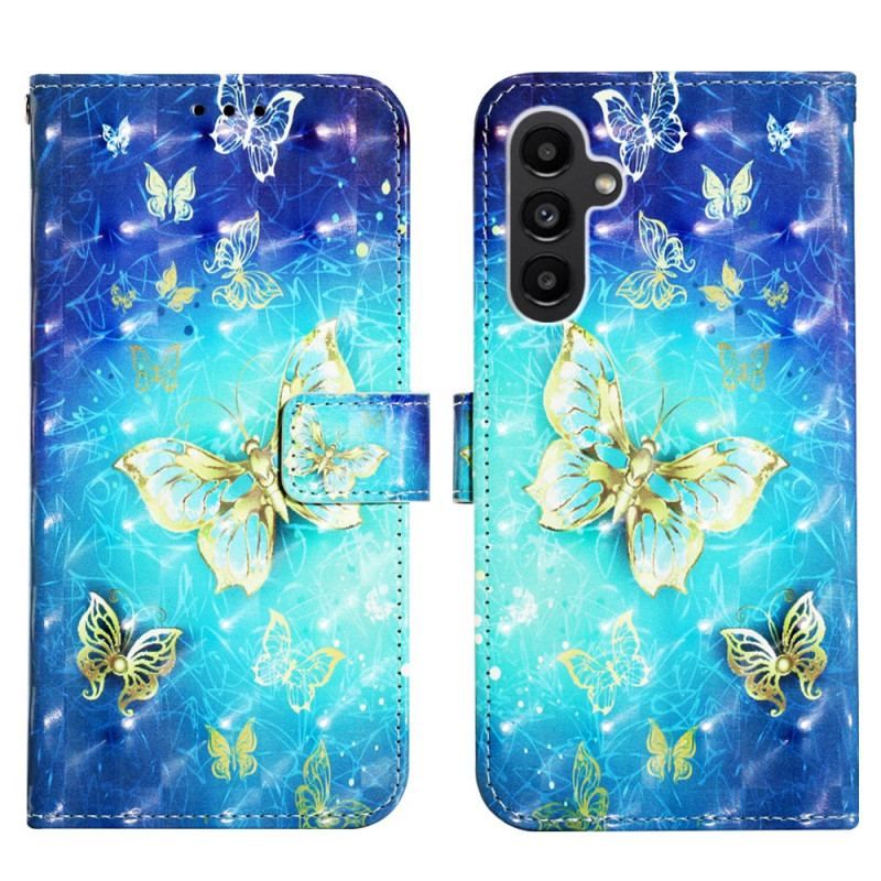 Flip Cover Samsung Galaxy A14 / A14 5G Med Snor Fantastiske String-sommerfugle