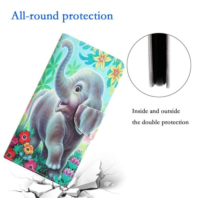 Flip Cover Samsung Galaxy A14 / A14 5G Med Snor Munter Elefant Med Snor