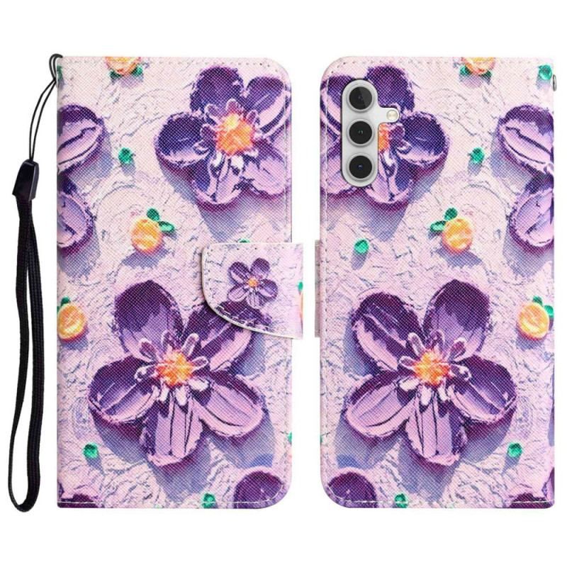 Flip Cover Samsung Galaxy A14 / A14 5G Med Snor Rem Blomster