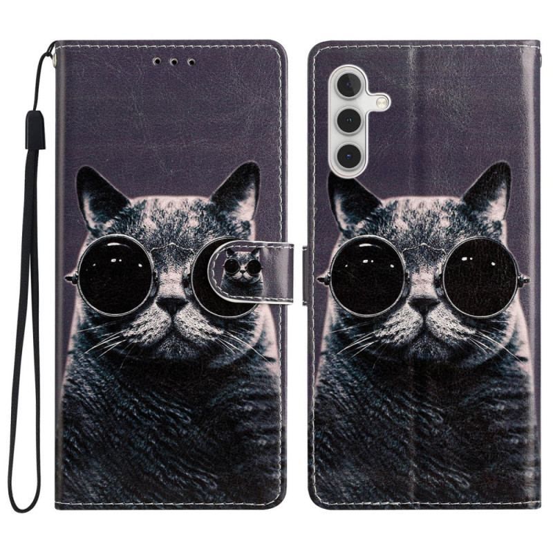 Flip Cover Samsung Galaxy A54 5G Med Snor Cat Strappy Briller