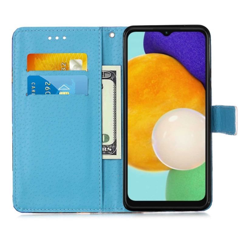 Flip Cover Samsung Galaxy A54 5G Med Snor Farverige Thong Sommerfugle