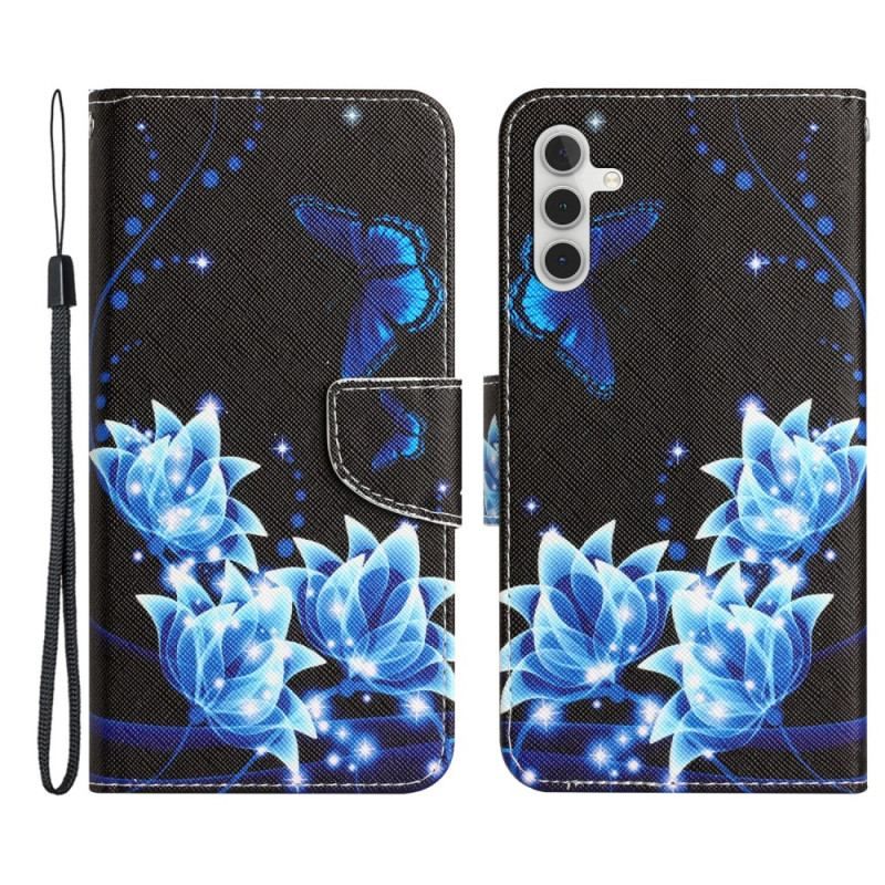 Flip Cover Samsung Galaxy A54 5G Med Snor Sommerfugle Om Natten Strappy