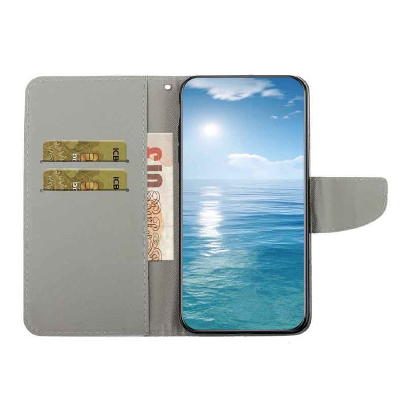 Flip Cover Samsung Galaxy A54 5G Med Snor Sort Bund Og Glitter Strappy
