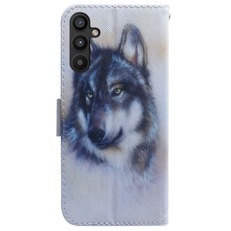 Flip Cover Samsung Galaxy A54 5G Med Snor Strappy Aquarel Wolf