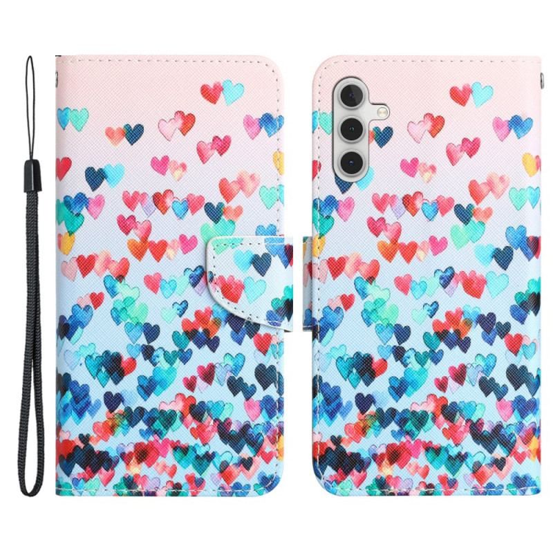 Flip Cover Samsung Galaxy A54 5G Med Snor Strappy Hearts Rain