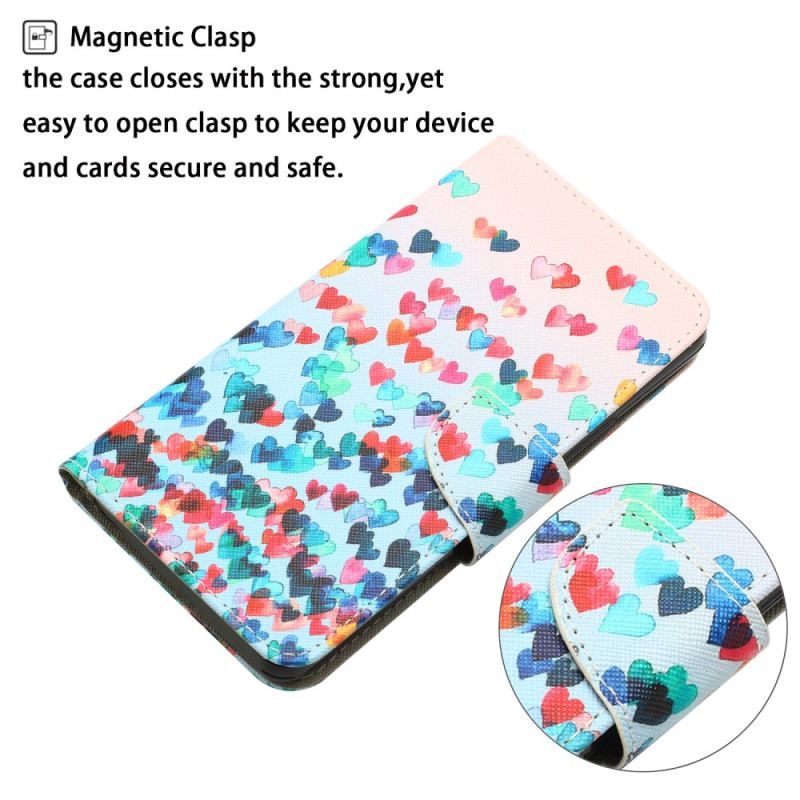 Flip Cover Samsung Galaxy A54 5G Med Snor Strappy Hearts Rain