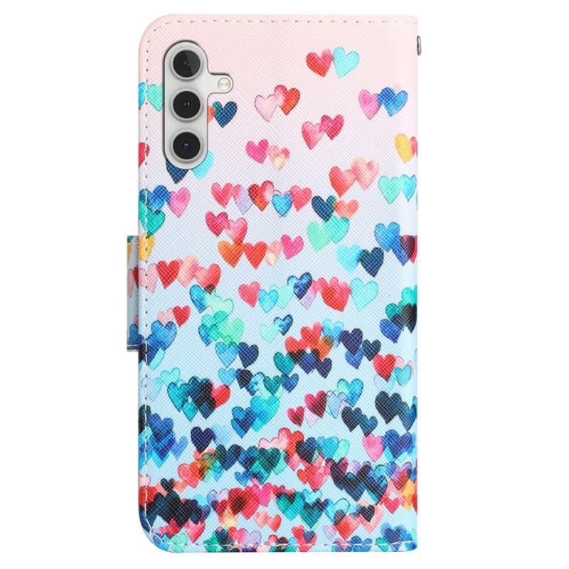 Flip Cover Samsung Galaxy A54 5G Med Snor Strappy Hearts Rain